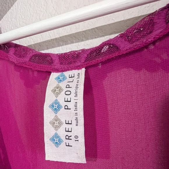 Free People Berry Fuchsia Crochet Lace Mini Dress Layered Hem Swing Dress 10 - Picture 13 of 15